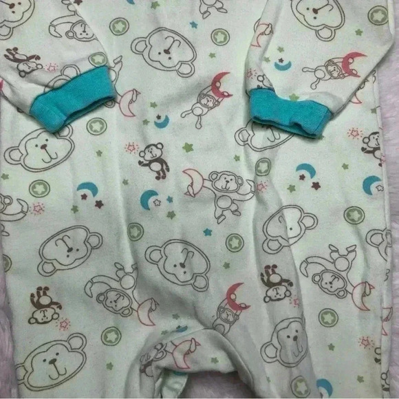 Pekkle Footed Onesie Pajamas Monkey Green /  Blue Size 3 Months - Picture 15 of 16